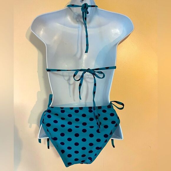 Teal and Navy Polka Dot String Bikini Sz OS - Picture 3 of 3